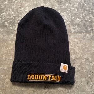 Carhartt Mountain Embroidered Beanie Hat Navy Blue USA Ski Snow Outdoor 104597